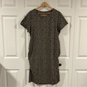 Old Navy Maternity Tan and Black Leopard Animal Print Midi T-Shirt Dress XXL